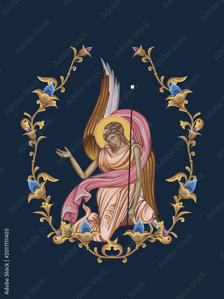 Obraz premium An angel. Decorative floral illustration in Byzantine style