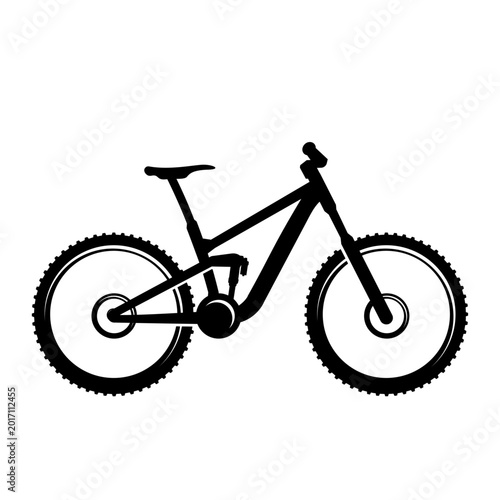 Modern Full Suspension Mountain Bike Vector Silhouette - Off-Road E-Bike Graphic Icon