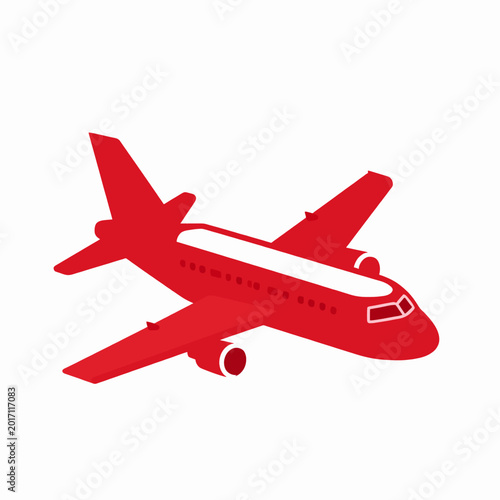 Red vector stamp graphic for Welcome to Norway travel, minimalist flat icon of a stylized airplane destination badge.