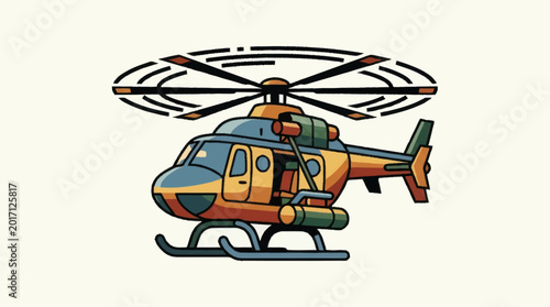 Konstfotografi Colorful cartoon helicopter with spinning rotor blades.