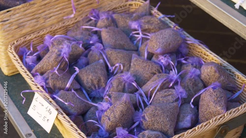 Fragrant lavender bags at market stall