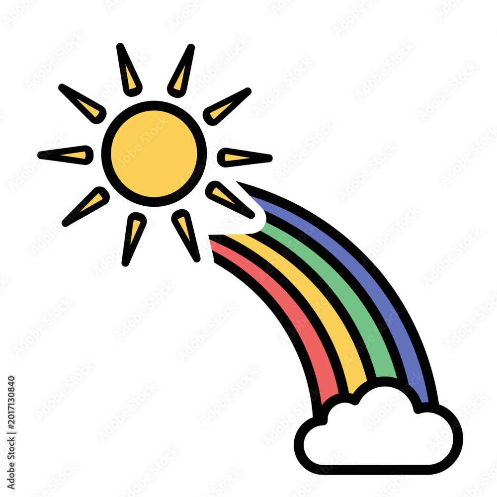 Fototapeta premium Colorful Rainbow and Sun Illustration 1.