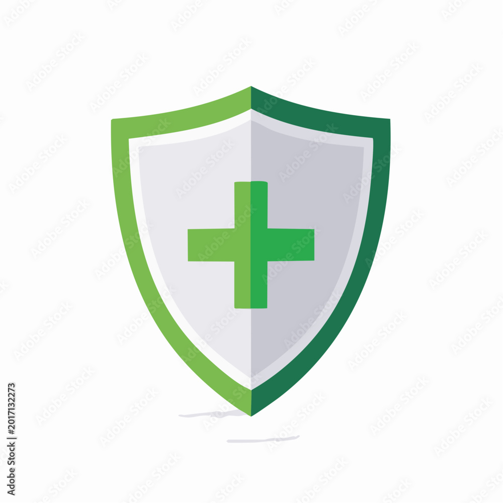 Fototapeta premium Green Shield with Plus Symbol