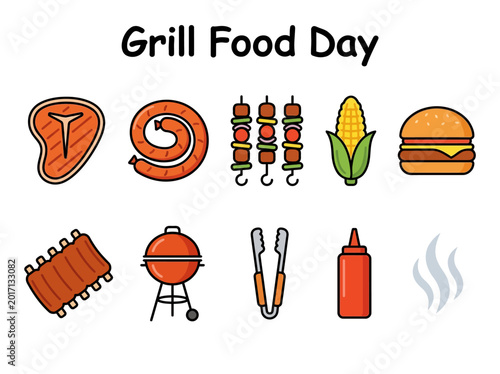 Tableau sur toile Celebrate Grill Food Day with a Delicious Collection of Barbecue Icons