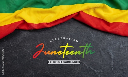 Vibrant Red Green Yellow Fabric Draping Celebrating Juneteenth Freedom Day 1865 Concept