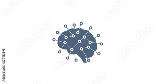 Brain with connected nodes and circles.