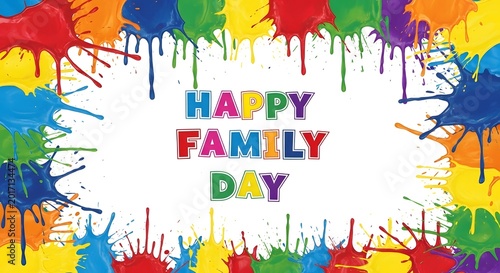 Happy family day vibrant paint splatter background for celebrations and greetings
