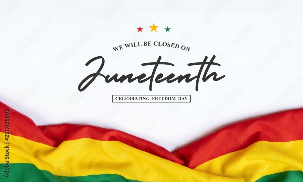 Obraz premium Artistic Script Juneteenth Celebration Freedom Day Text and Pan African Flag