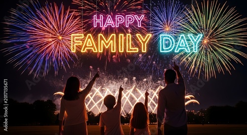 Happy family day celebration with fireworks display