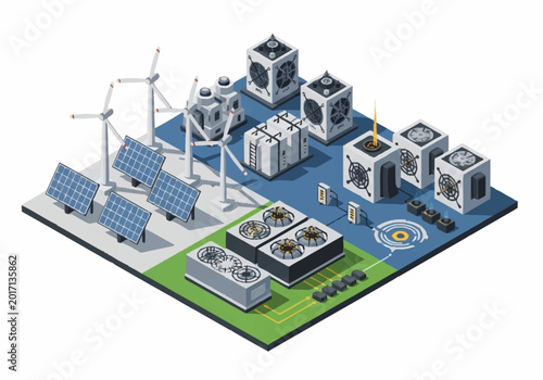 Foto Modern renewable energy power generation plant isometric illustration