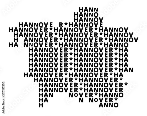 Typographic Map of the city Hannover (Germany) with a pattern of capital letters that only show the name of the city