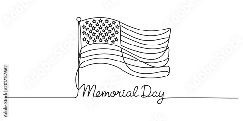 American flag drawing with memorial day text line art