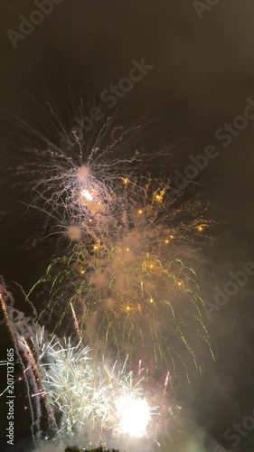 Bright Golden And Green Fireworks Bursting Video