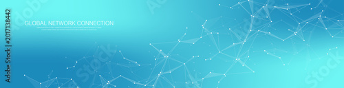 Global network connection banner design template. Header social network communication in the global business concept. Big data visualization. Internet technology