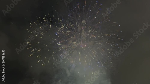 Beautiful Golden Fireworks Exploding In Night Sky Video