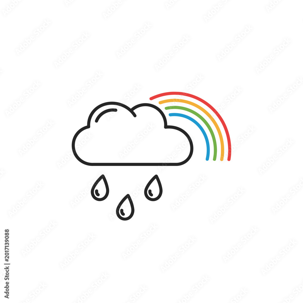 Naklejka premium Rain Cloud with Rainbow and Raindrops 1.