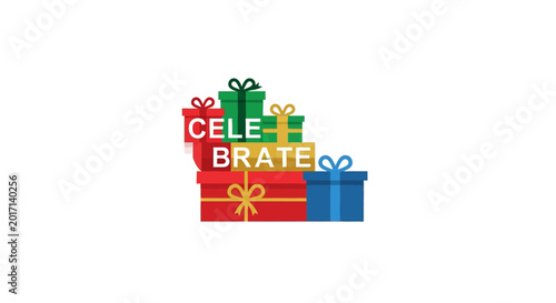 Colorful gift boxes with celebrate text.