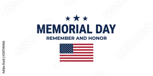 Memorial day remembrance patriotic graphic with american flag and stars for holiday marketing