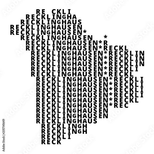 Typographic Map of the city Recklinghausen (Germany) with a pattern of capital letters that only show the name of the city