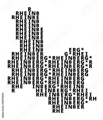 Typographic Map of the city Rheinberg (Germany) with a pattern of capital letters that only show the name of the city