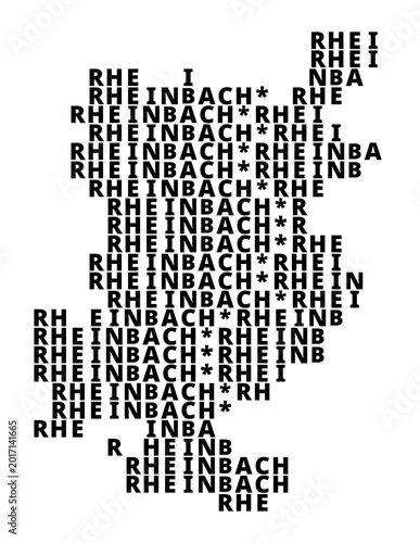 Typographic Map of the city Rheinbach (Germany) with a pattern of capital letters that only show the name of the city