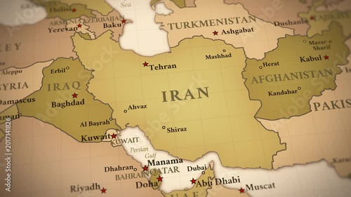 Vintage Iran Map Animation – Middle East Political Geography