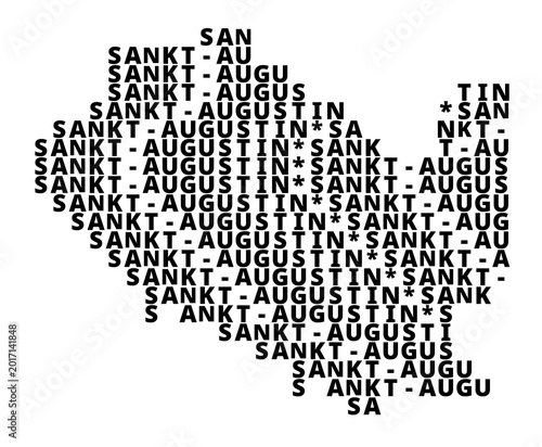 Typographic Map of the city Sankt Augustin (Germany) with a pattern of capital letters that only show the name of the city