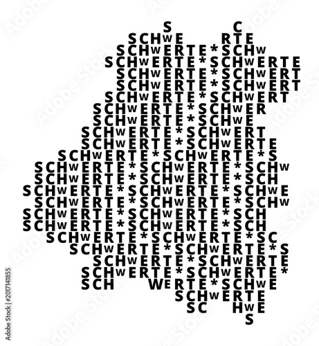 Typographic Map of the city Schwerte (Germany) with a pattern of capital letters that only show the name of the city