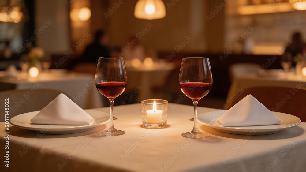 Obraz premium Elegant restaurant table setting with wine symbolizing healthy eating and gourmet lifestyle