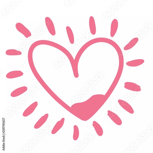 Hand Drawn Radiant Heart Outline with Red Ink Fill Animation