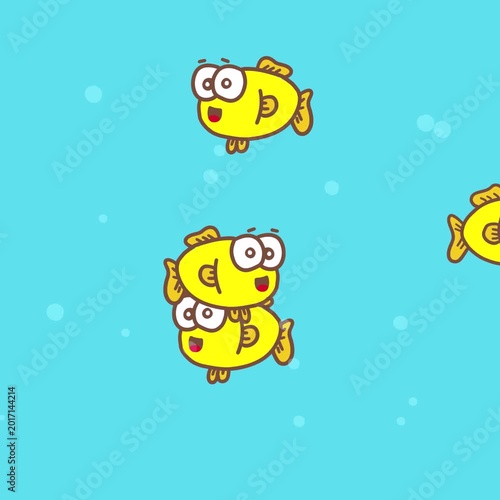 Cute Yellow Cartoon Fish Swimming in Blue Ocean Animation