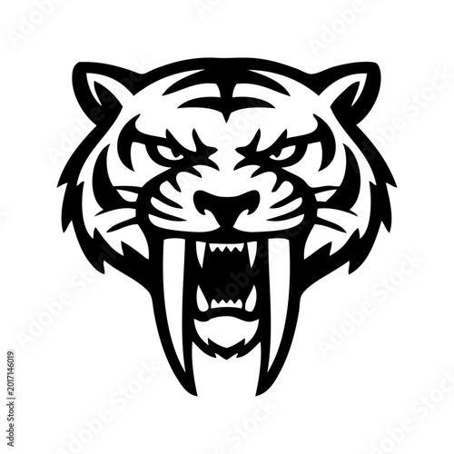 Fotografija Logotipo con dibujo minimalista con líneas de la cabeza de un tigre dientes de s