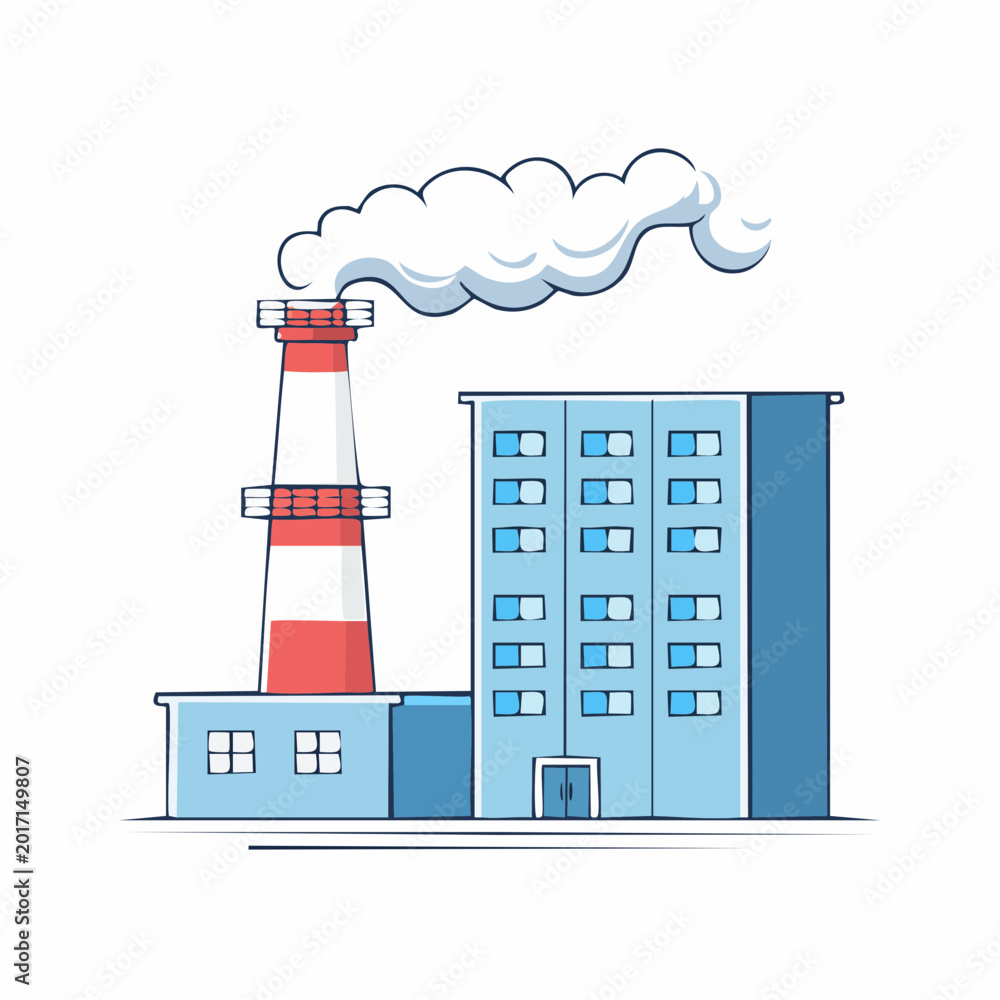 Fototapeta premium Factory building with smoking chimney