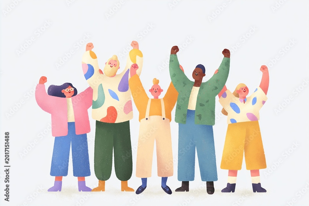 Obraz premium Vibrant Group Celebration, Colorful Pop-Art Illustration