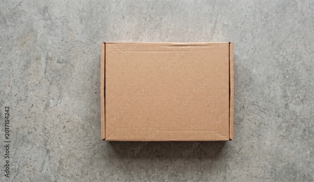 Fototapeta premium Blank brown corrugated cardboard mailer box mockup flat lay
