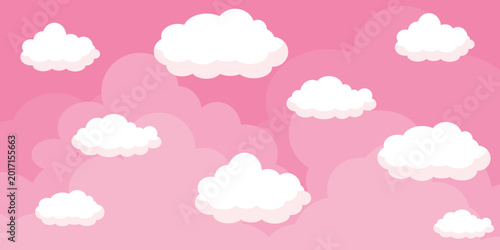 Cute pink sky illustration with cloud bubbles. Nature scenery theme	
