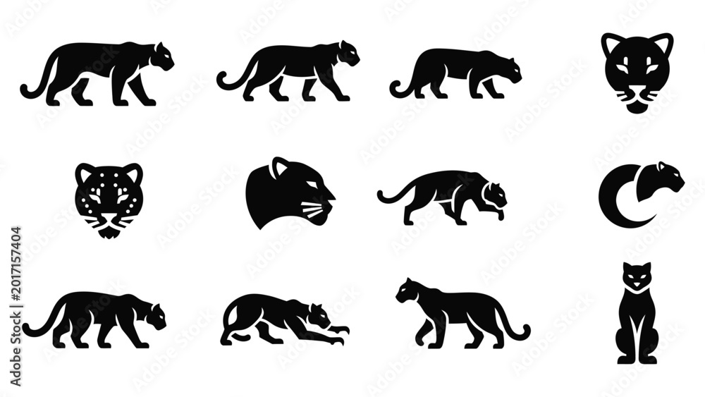 Obraz premium Black panther animal silhouettes collection for creative branding.