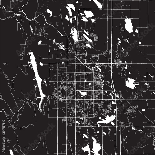 Quadro su tela Fort Collins Colorado Vector Map, Detailed City Street Map Black and White Minim