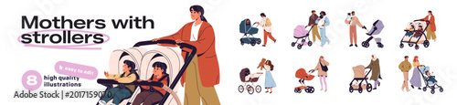 Photos Mothers with baby stroller set