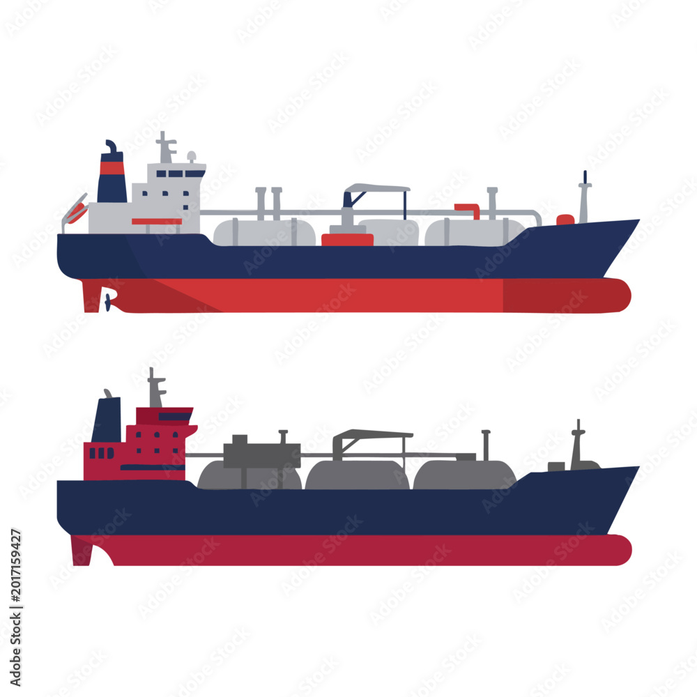Obraz premium Oil Tanker Ship Side View Vector Illustration Set