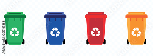 Tableau sur toile colorful trash cans with recycling icons vector illustration of waste sorting co