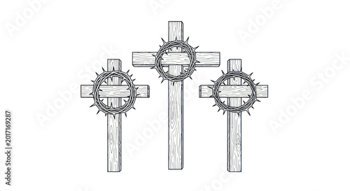 Quadro su tela Three crosses and crown of thorns, religious symbols, Easter, Good Friday, hand-