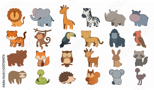 Canvas Print Adorable wildlife cartoon vector set cute jungle forest animals
