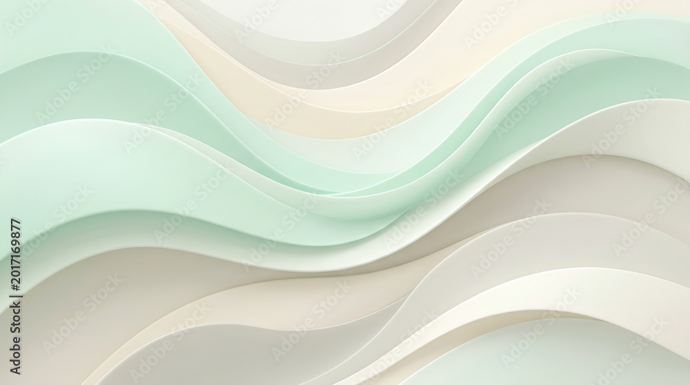 Fototapeta premium Soft mint green overlapping curved wave shapes minimalist abstract editorial backdrop newsletter masthead hero