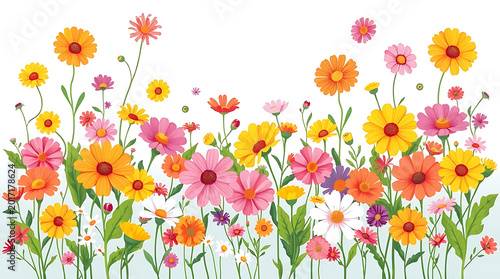 Vibrant colorful flowers illustration for spring and summer decoration