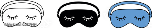 Konstfotografi Set of sleep mask vector icons with eyelashes in outline black and blue styles f
