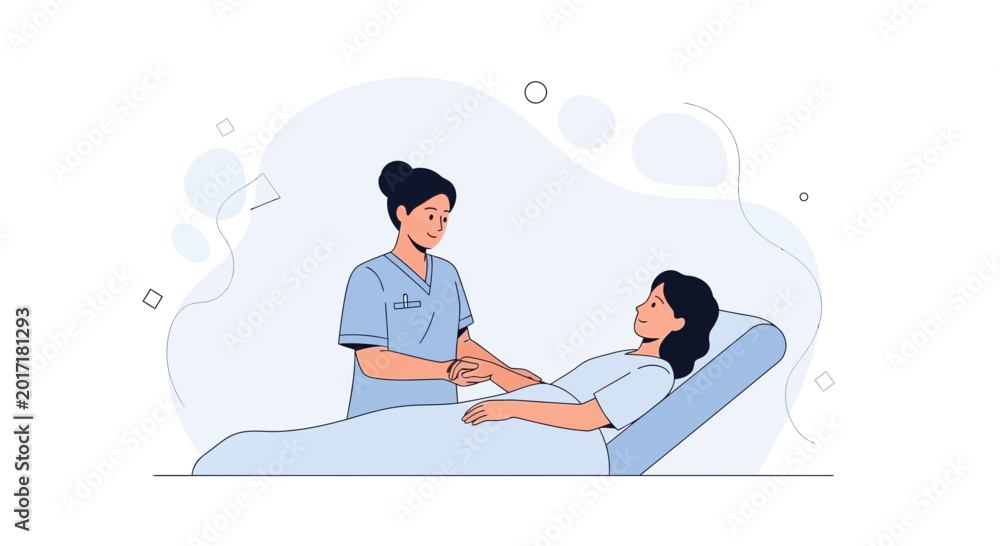 Obraz premium Nurse caring for patient in hospital bed, healthcare illustration