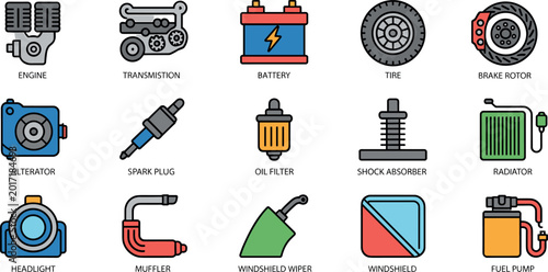 Bild auf Leinwand Large collection of wheel alignment icons featuring tire camber toe-in suspensio