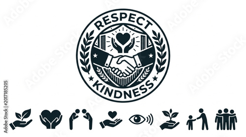 Billede på lærred Respect Kindness Emblem with Social Icons.