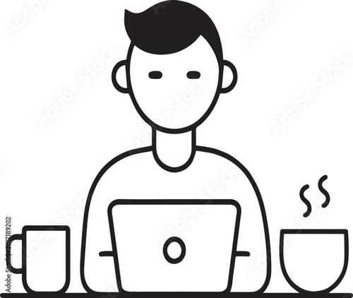 Freelancer working on laptop — minimalist line art remote work illustration